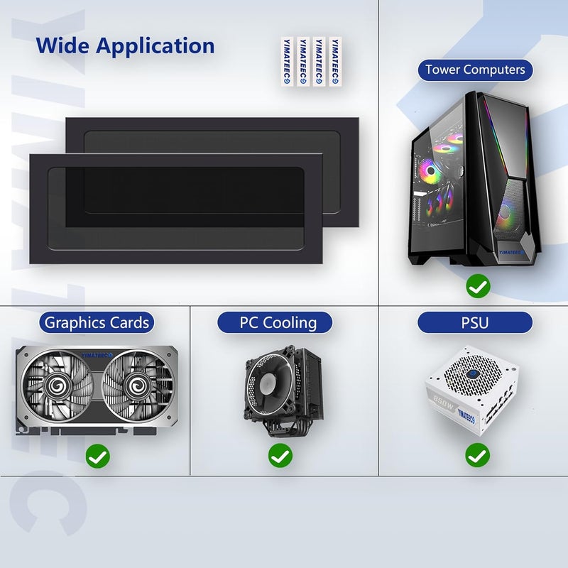 YIMATEECO فلتر غبار PC 360mmx120mm لمبرد الكمبيوتر/مزود الطاقة/الموجهات شبكة نايلون 80، إطار مغناطيسي، فلتر غبار مروحة الكمبيوتر، شبكات مروحة مقاومة للغبار (نايلون، 120 * 360mm، 4 قطع، أسود) - Image 5